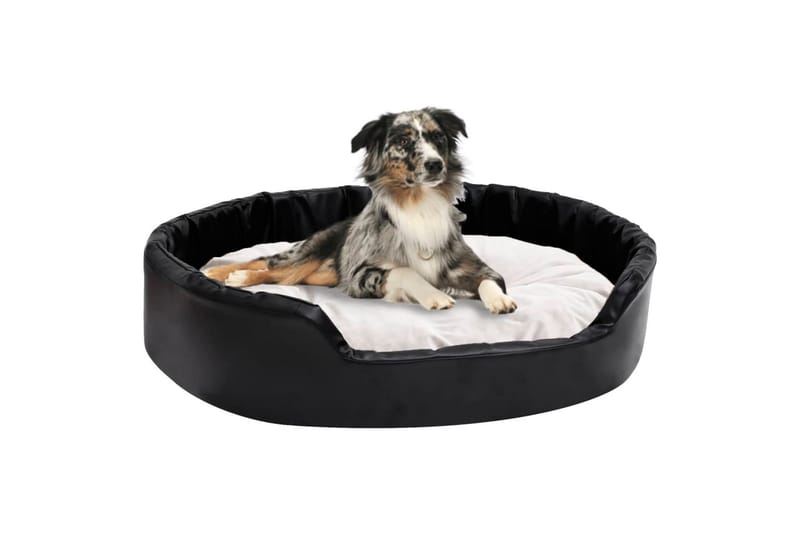 Hundeseng svart og beige 90x79x20 cm plysj og kunstig lær - Svart - Hundekurv & hundeseng - Hundemøbler