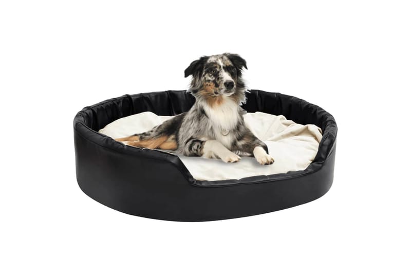 Hundeseng svart og beige 99x89x21 cm plysj og kunstig lær - Svart - Hundekurv & hundeseng - Hundemøbler