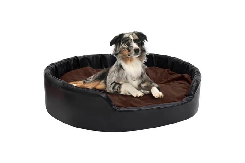 Hundeseng svart og brun 99x89x21 cm plysj og kunstig lær - Svart - Hundekurv & hundeseng - Hundemøbler