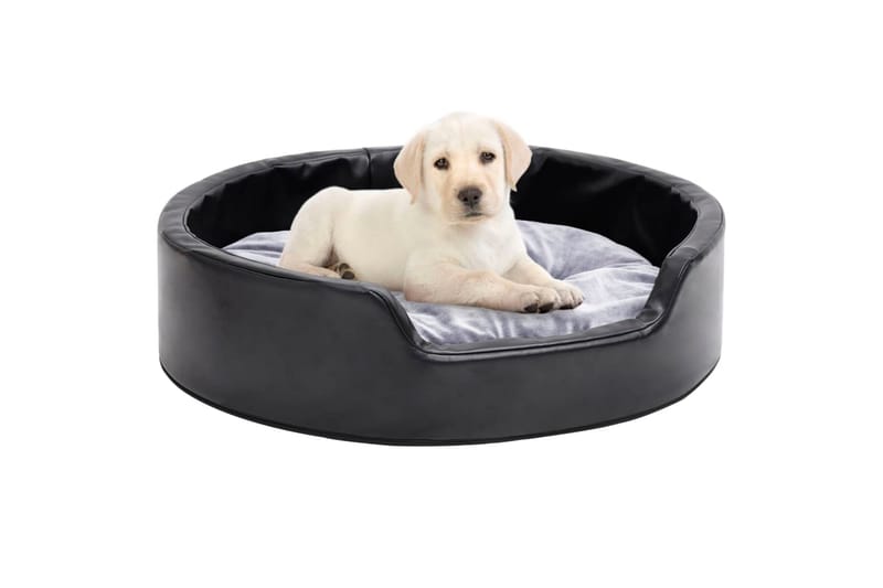 Hundeseng svart og grå 69x59x19 cm plysj og kunstig lær - Svart - Sport & fritid - Til dyrene - For hund - Hundemøbler - Hundekurv & hundeseng
