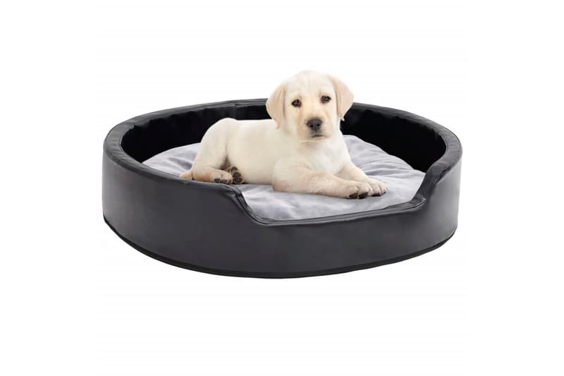 Hundeseng svart og grå 79x70x19 cm plysj og kunstig lær - Svart - Sport & fritid - Til dyrene - For hund - Hundemøbler - Hundekurv & hundeseng