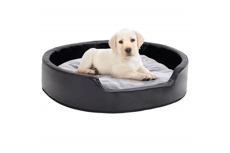 Hundeseng svart og grå 79x70x19 cm plysj og kunstig lær - Svart - Hundekurv & hundeseng - Hundemøbler