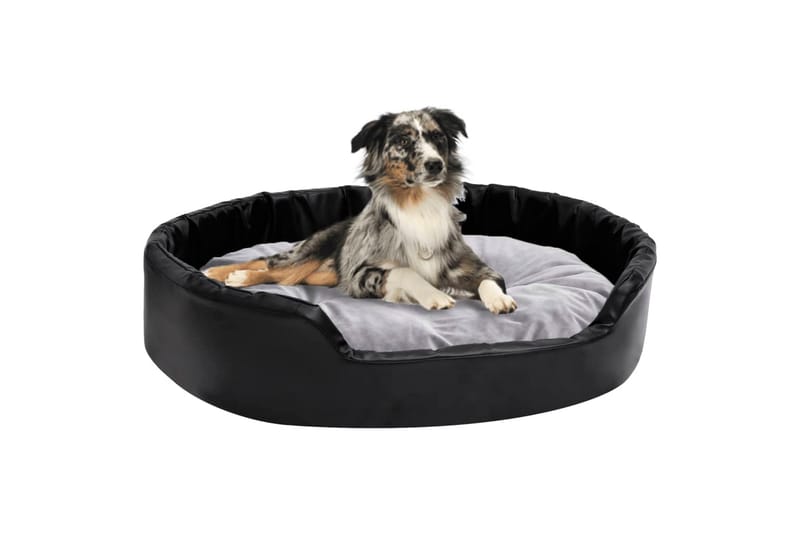 Hundeseng svart og grå 90x79x20 cm plysj og kunstig lær - Svart - Hundekurv & hundeseng - Hundemøbler