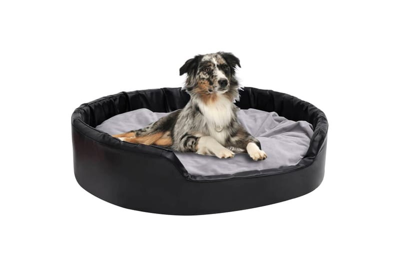 Hundeseng svart og grå 99x89x21 cm plysj og kunstig lær - Svart - Hundekurv & hundeseng - Hundemøbler