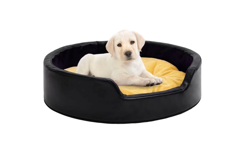 Hundeseng svart og gul 99x89x21 cm plysj og kunstig lær - Svart - Hundekurv & hundeseng - Hundemøbler