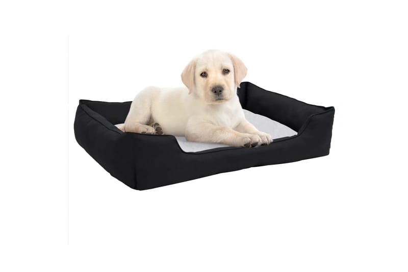 Hundeseng svart og hvit 85,5x70x23 cm fleece linutseende - Svart - Hundemøbler - Hundekurv & hundeseng
