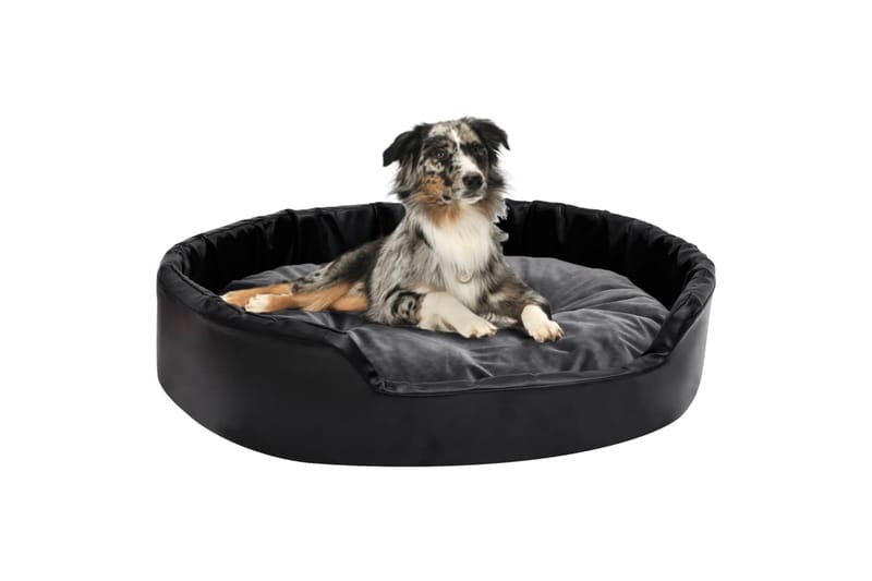 Hundeseng svart og mørkegrå 90x79x20 cm plysj og kunstig lær - Svart - Hundemøbler - Hundekurv & hundeseng