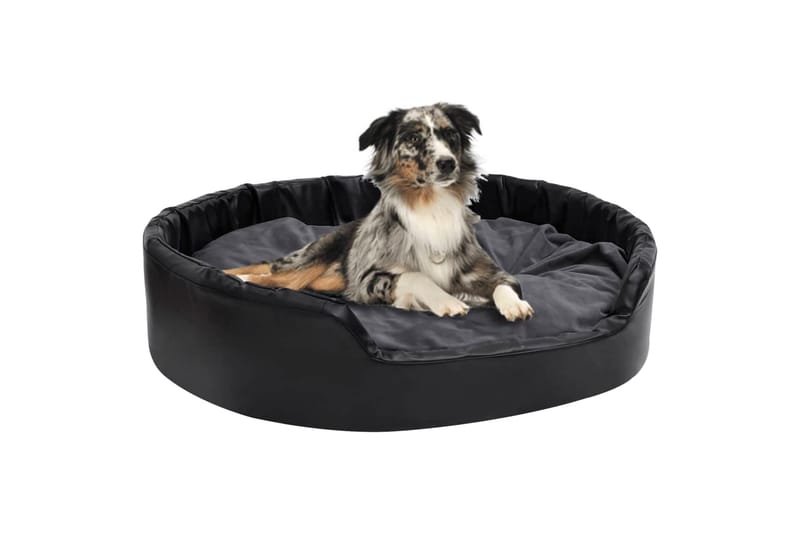 Hundeseng svart og mørkegrå 99x89x21 cm plysj og kunstig lær - Svart - Hundekurv & hundeseng - Hundemøbler