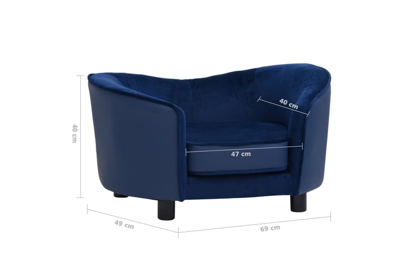 Hundesofa blå 69x49x40 cm plysj og kunstig lær - Blå - Sport & fritid - Til dyrene - For hund - Hundemøbler - Hundekurv & hundeseng