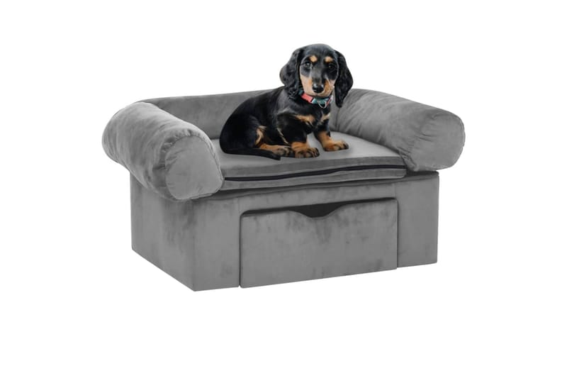 Hundesofa med skuff grå 75x50x38 cm plysj - Grå - Sport & fritid - Til dyrene - For hund - Hundemøbler - Hundekurv & hundeseng