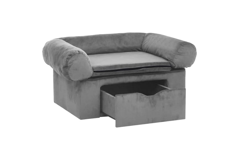 Hundesofa med skuff grå 75x50x38 cm plysj - Grå - Sport & fritid - Til dyrene - For hund - Hundemøbler - Hundekurv & hundeseng