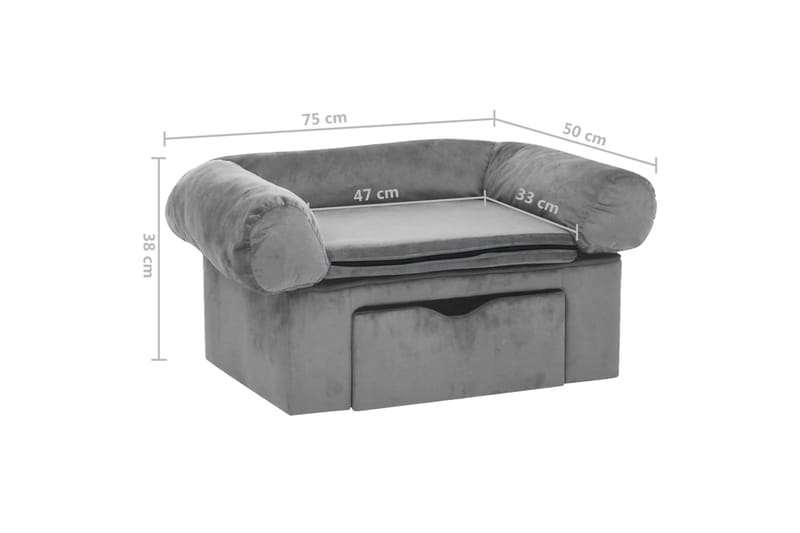 Hundesofa med skuff grå 75x50x38 cm plysj - Grå - Sport & fritid - Til dyrene - For hund - Hundemøbler - Hundekurv & hundeseng