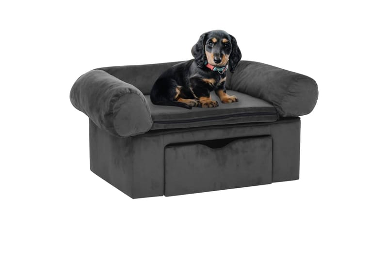 Hundesofa med skuff mørkegrå 75x50x38 cm plysj - Grå - Sport & fritid - Til dyrene - For hund - Hundemøbler - Hundekurv & hundeseng