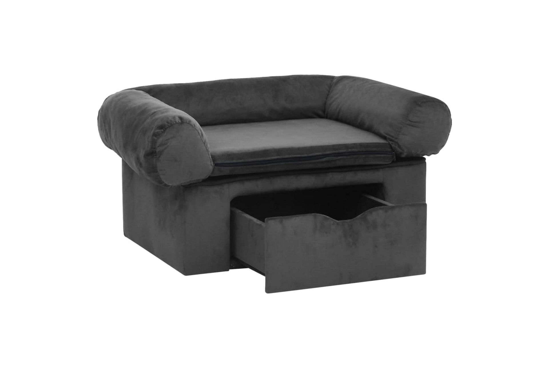 Hundesofa med skuff mørkegrå 75x50x38 cm plysj - Grå - Sport & fritid - Til dyrene - For hund - Hundemøbler - Hundekurv & hundeseng