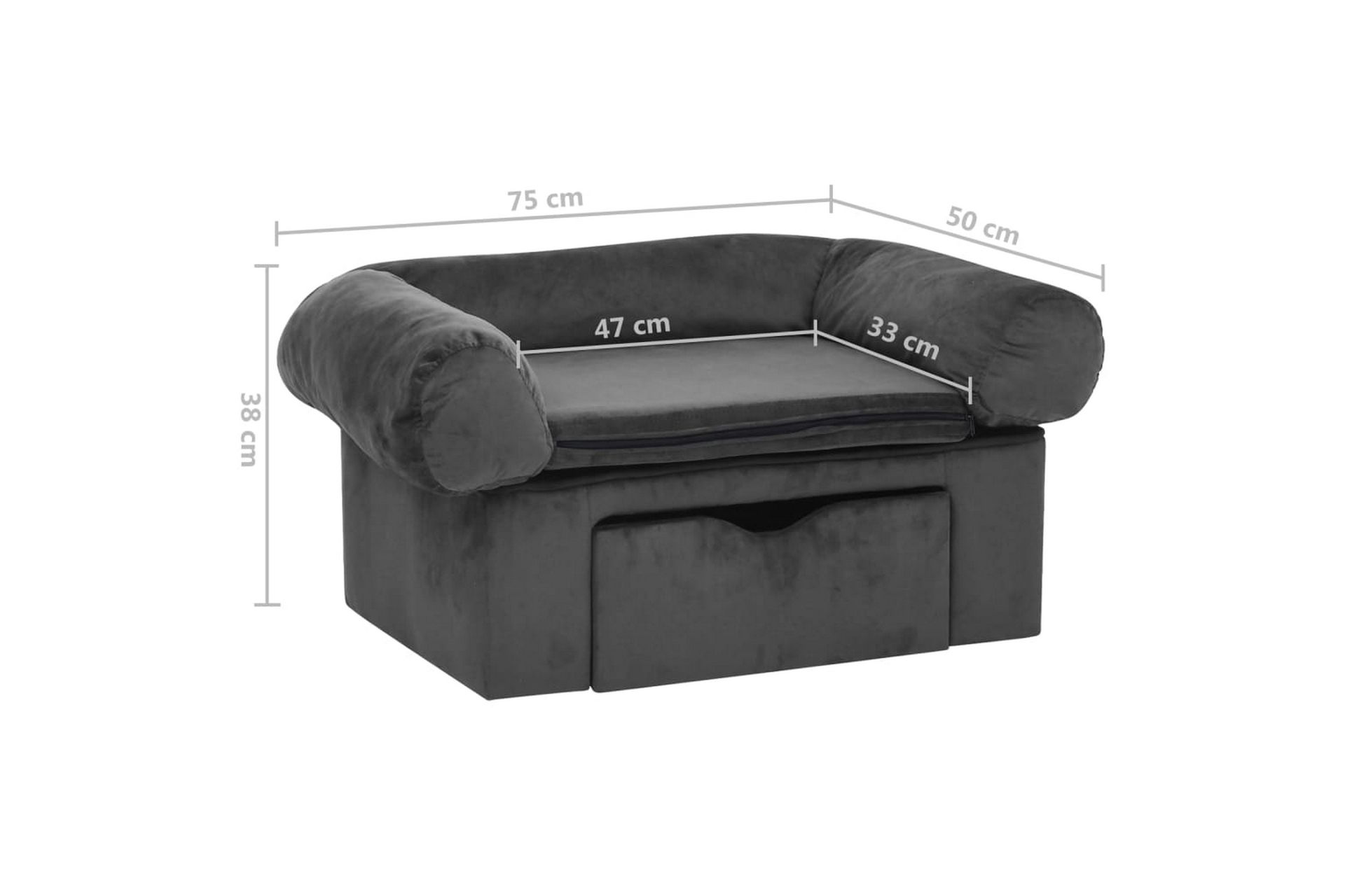 Hundesofa med skuff mørkegrå 75x50x38 cm plysj - Grå - Sport & fritid - Til dyrene - For hund - Hundemøbler - Hundekurv & hundeseng