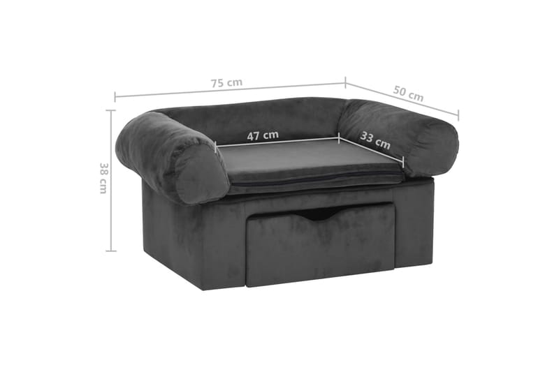 Hundesofa med skuff mørkegrå 75x50x38 cm plysj - Grå - Sport & fritid - Til dyrene - For hund - Hundemøbler - Hundekurv & hundeseng
