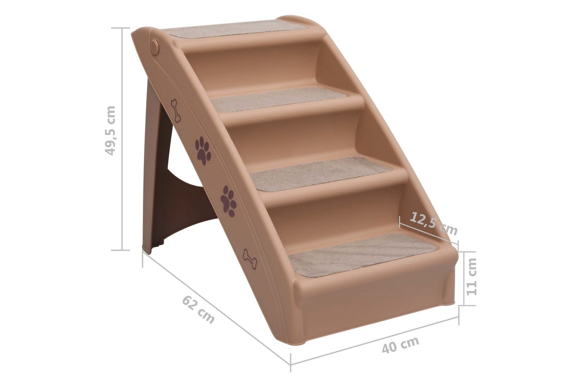 Hundetrapp sammenleggbar brun 62x40x49,5 cm - Brun - Sport & fritid - Til dyrene - For hund - Hundemøbler - Hundetrapp