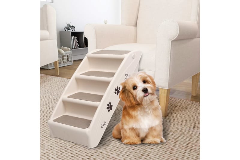 Hundetrapp sammenleggbar kremhvit 62x40x49,5 cm - Krem - Sport & fritid - Til dyrene - For hund - Hundemøbler - Hundetrapp