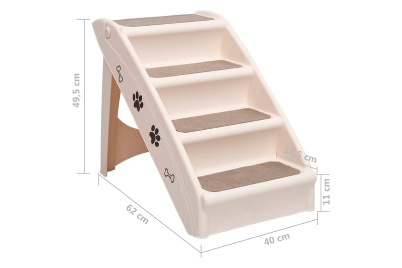 Hundetrapp sammenleggbar kremhvit 62x40x49,5 cm - Krem - Sport & fritid - Til dyrene - For hund - Hundemøbler - Hundetrapp