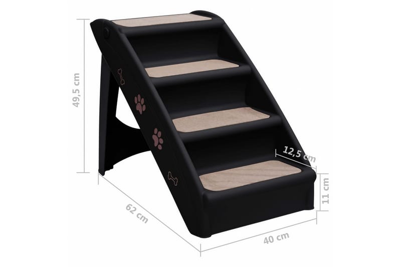 Hundetrapp sammenleggbar svart 62x40x49,5 cm - Svart - Sport & fritid - Til dyrene - For hund - Hundemøbler - Hundetrapp
