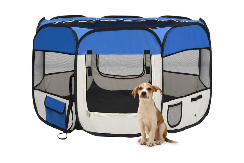 Sammenleggbar lekegrind for hunder bæreveske 110x110x58 cm - Blå - Sport & fritid - Til dyrene - For hund - Hundemøbler