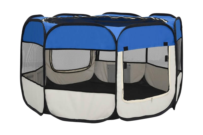 Sammenleggbar lekegrind for hunder bæreveske 110x110x58 cm - Blå - Sport & fritid - Til dyrene - For hund - Hundemøbler