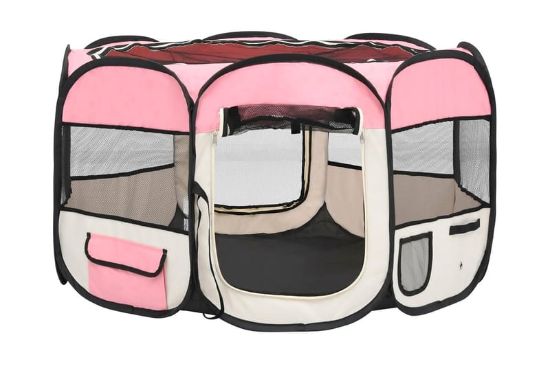 Sammenleggbar lekegrind for hunder bæreveske 110x110x58 cm - Rosa - Sport & fritid - Til dyrene - For hund - Hundemøbler