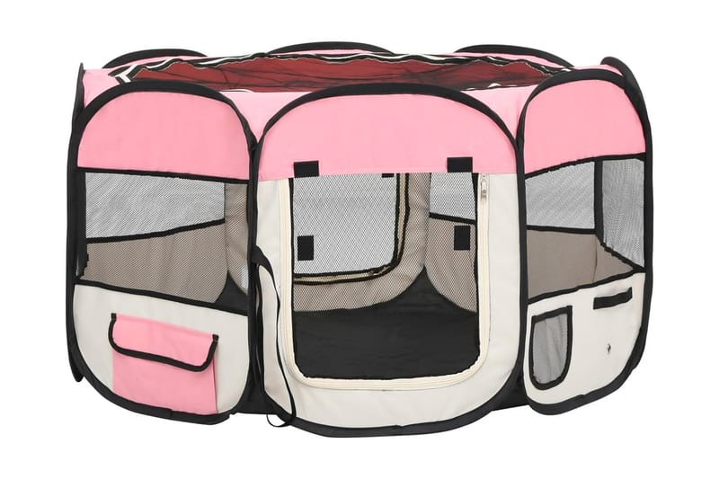 Sammenleggbar lekegrind for hunder bæreveske 110x110x58 cm - Rosa - Sport & fritid - Til dyrene - For hund - Hundemøbler