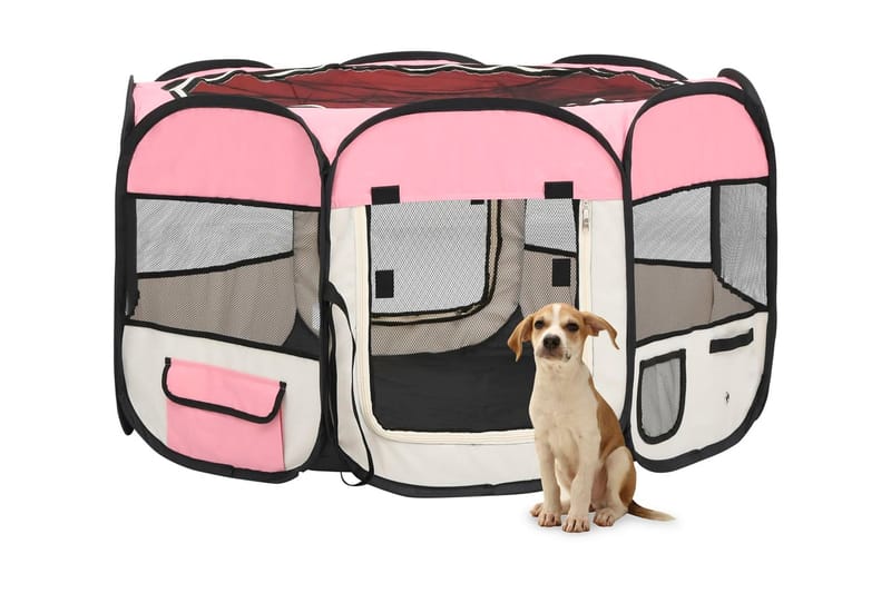 Sammenleggbar lekegrind for hunder bæreveske 110x110x58 cm - Rosa - Sport & fritid - Til dyrene - For hund - Hundemøbler