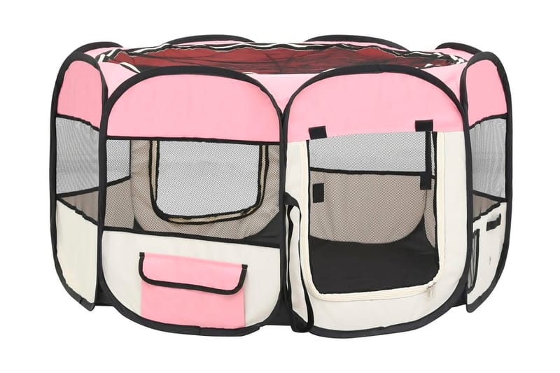 Sammenleggbar lekegrind for hunder bæreveske 110x110x58 cm - Rosa - Sport & fritid - Til dyrene - For hund - Hundemøbler