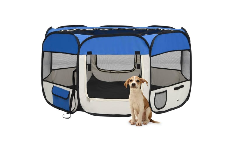 Sammenleggbar lekegrind for hunder bæreveske 125x125x61 cm - Blå - Sport & fritid - Til dyrene - For hund - Hundemøbler