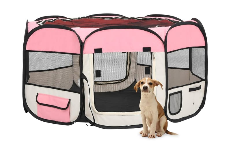 Sammenleggbar lekegrind for hunder bæreveske 125x125x61 cm - Rosa - Sport & fritid - Til dyrene - For hund - Hundemøbler