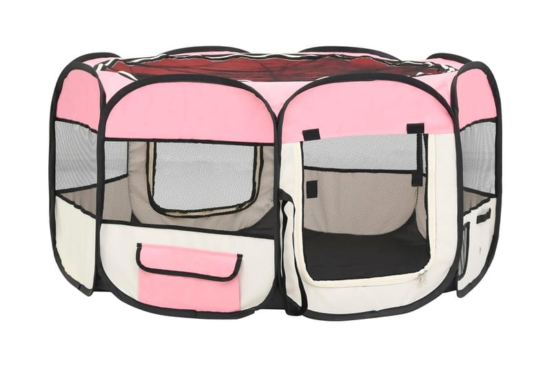 Sammenleggbar lekegrind for hunder bæreveske 125x125x61 cm - Rosa - Sport & fritid - Til dyrene - For hund - Hundemøbler