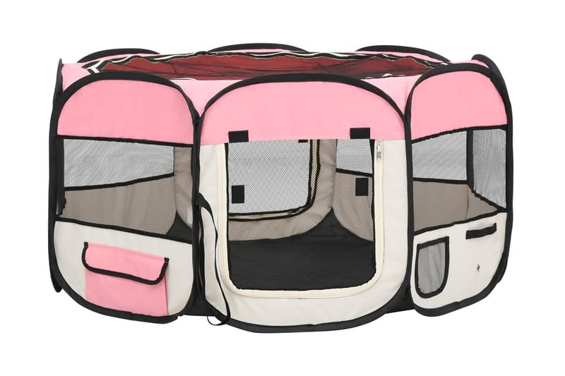 Sammenleggbar lekegrind for hunder bæreveske 125x125x61 cm - Rosa - Sport & fritid - Til dyrene - For hund - Hundemøbler