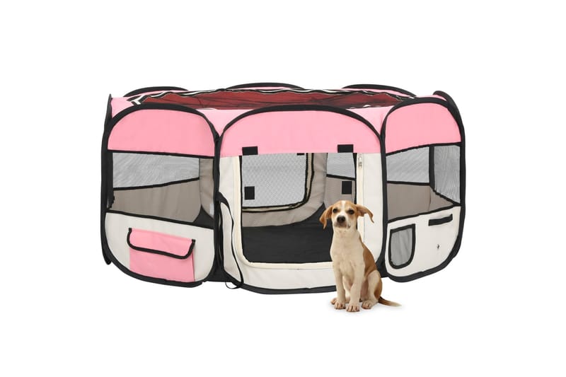 Sammenleggbar lekegrind for hunder bæreveske 145x145x61 cm - Rosa - Sport & fritid - Til dyrene - For hund - Hundemøbler