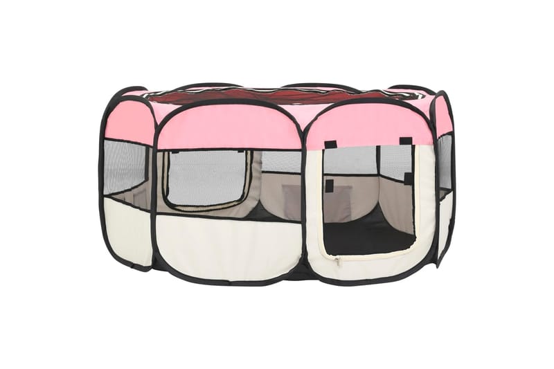 Sammenleggbar lekegrind for hunder bæreveske 145x145x61 cm - Rosa - Sport & fritid - Til dyrene - For hund - Hundemøbler