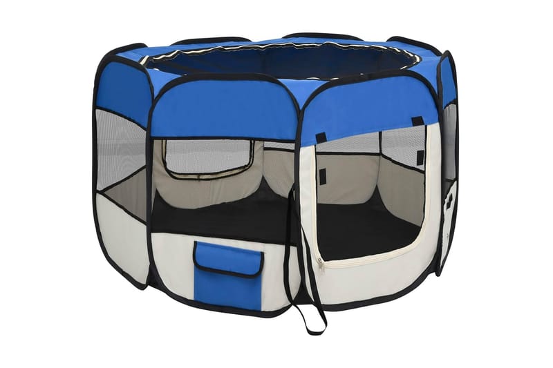 Sammenleggbar lekegrind for hunder bæreveske blå 90x90x58 cm - Blå - Sport & fritid - Til dyrene - For hund - Hundemøbler