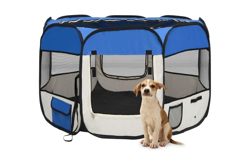 Sammenleggbar lekegrind for hunder bæreveske blå 90x90x58 cm - Blå - Sport & fritid - Til dyrene - For hund - Hundemøbler