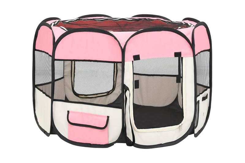 Sammenleggbar lekegrind for hunder bæreveske rosa 90x90x58cm - Rosa - Sport & fritid - Til dyrene - For hund - Hundemøbler