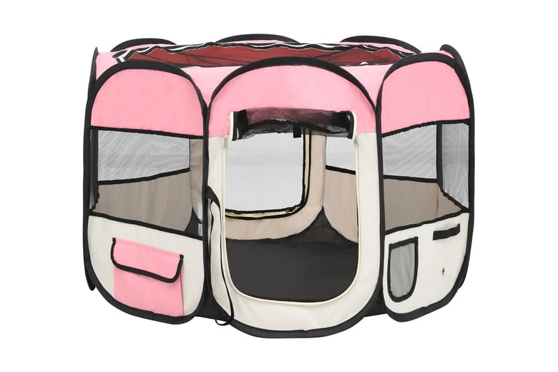 Sammenleggbar lekegrind for hunder bæreveske rosa 90x90x58cm - Rosa - Sport & fritid - Til dyrene - For hund - Hundemøbler