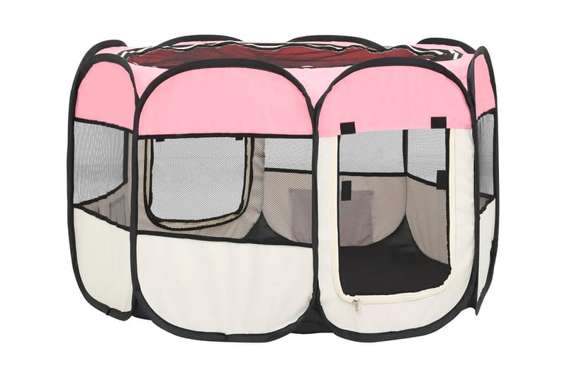 Sammenleggbar lekegrind for hunder bæreveske rosa 90x90x58cm - Rosa - Sport & fritid - Til dyrene - For hund - Hundemøbler