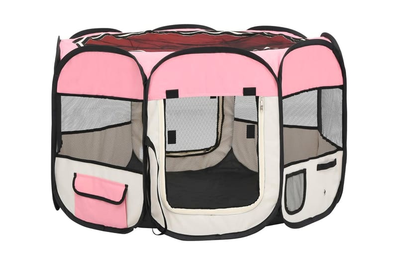 Sammenleggbar lekegrind for hunder bæreveske rosa 90x90x58cm - Rosa - Sport & fritid - Til dyrene - For hund - Hundemøbler