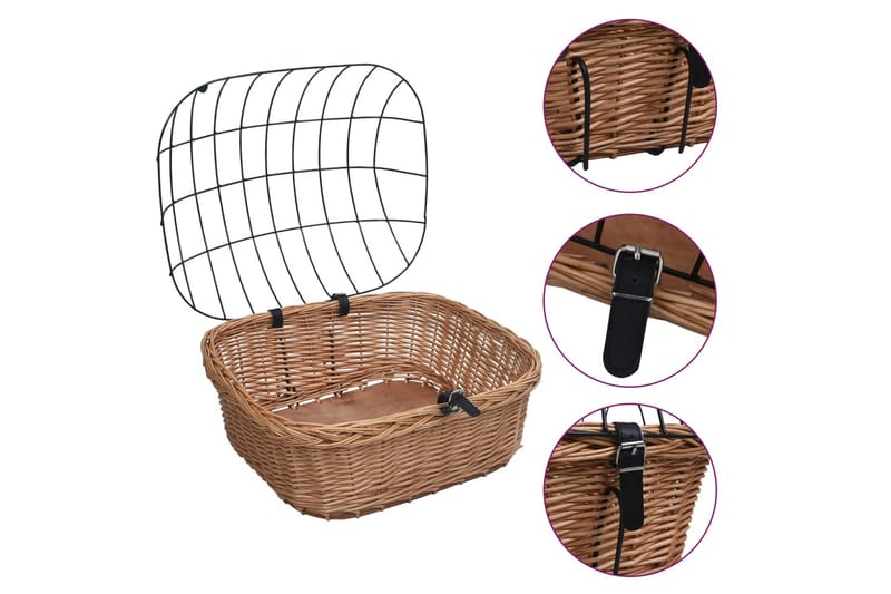 Sykkelkurv med lokk front 50x45x35 cm naturlig seljetre - Brun - Sport & fritid - Til dyrene - For hund - Hundemøbler