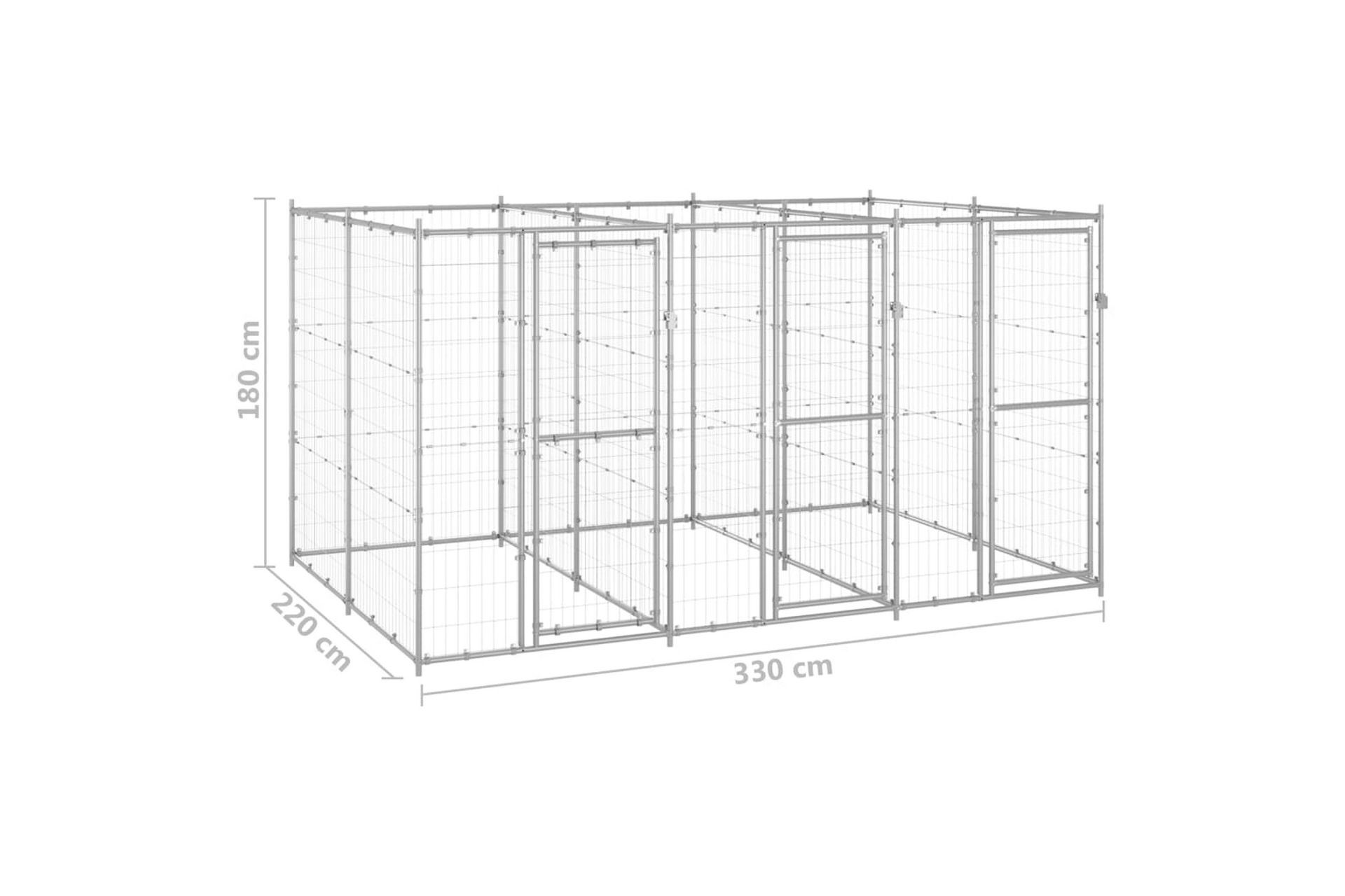 Utendørs hundegård 7,26 m² galvanisert stål - Silver - Sport & fritid - Til dyrene - For hund - Hundemøbler