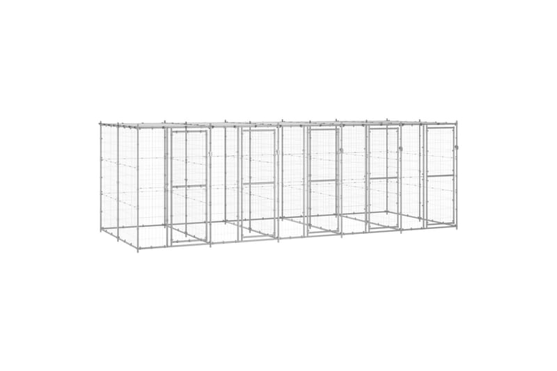 Utendørs hundegård med tak 12,1 m² galvanisert stål - Silver - Hundemøbler - Hundegrind & hundegjerde - Hundehus & hundegård
