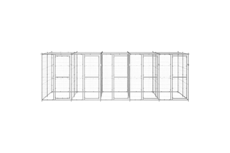Utendørs hundegård med tak 12,1 m² galvanisert stål - Silver - Sport & fritid - Til dyrene - For hund - Hundemøbler