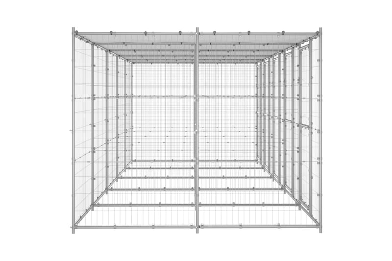 Utendørs hundegård med tak 12,1 m² galvanisert stål - Silver - Sport & fritid - Til dyrene - For hund - Hundemøbler