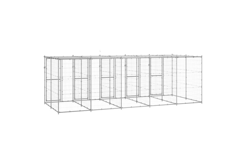 Utendørs hundegård med tak 12,1 m² galvanisert stål - Silver - Sport & fritid - Til dyrene - For hund - Hundemøbler