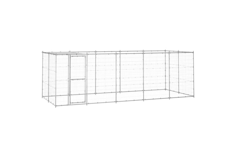Utendørs hundegård med tak 12,1 m² galvanisert stål - Silver - Sport & fritid - Til dyrene - For hund - Hundemøbler