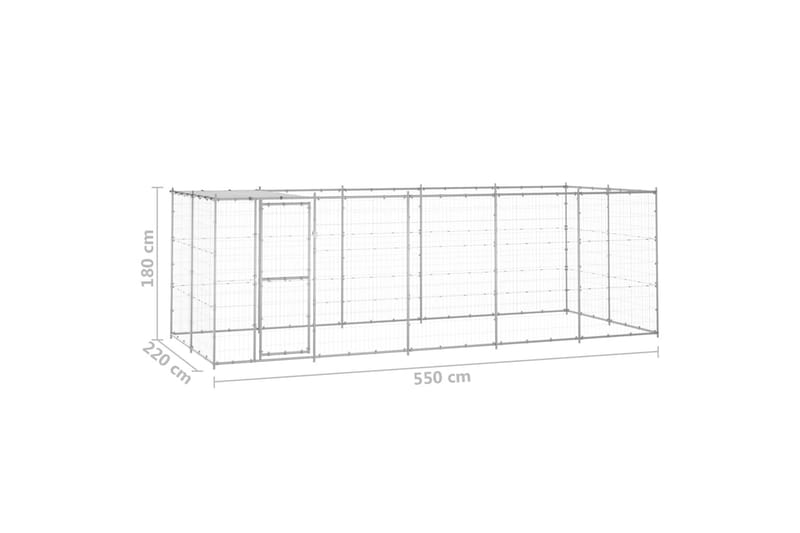 Utendørs hundegård med tak 12,1 m² galvanisert stål - Silver - Sport & fritid - Til dyrene - For hund - Hundemøbler